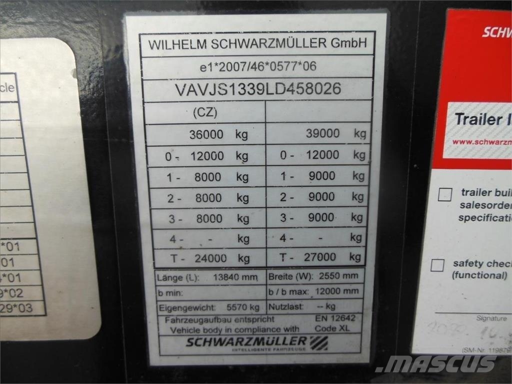 Schwarzmüller SPA 3/E, 2 x zvedací náprava Elhúzható ponyvás félpótkocsik