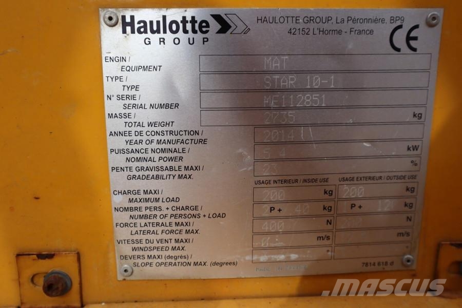 Haulotte STAR 10 Electric, 10m Working Height, 3m Reach, 20 Scheren-Arbeitsbühnen