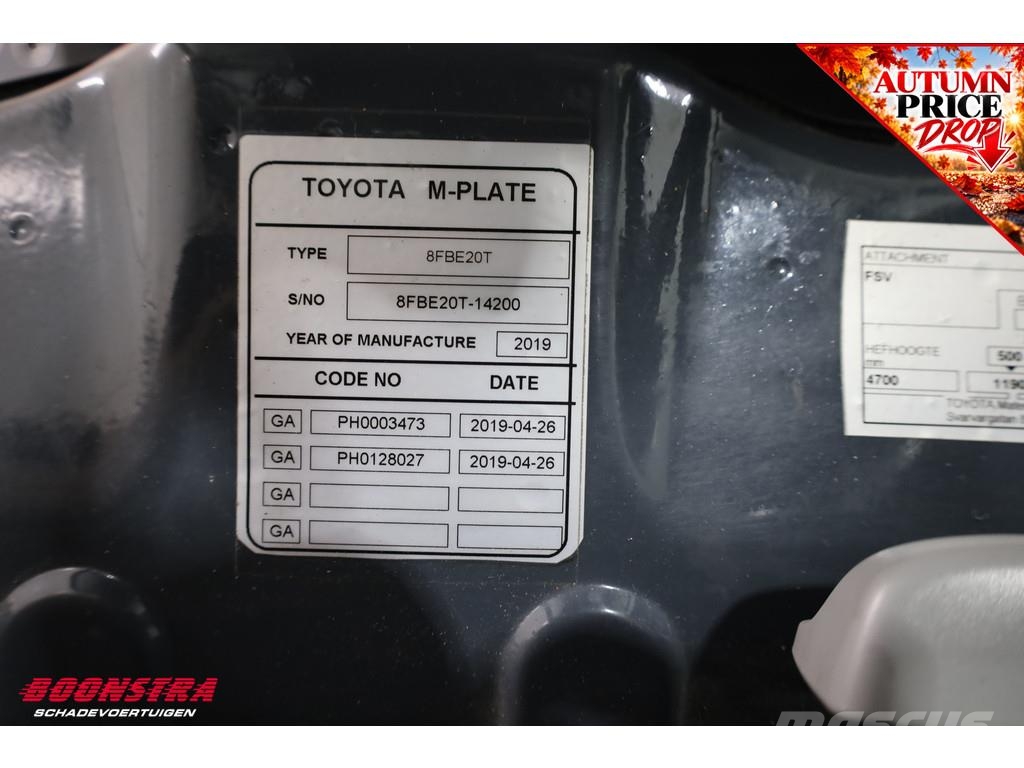 Toyota 8FBE20T Triplex Sideshift Spreader Full-Light-pack Електронавантажувачі