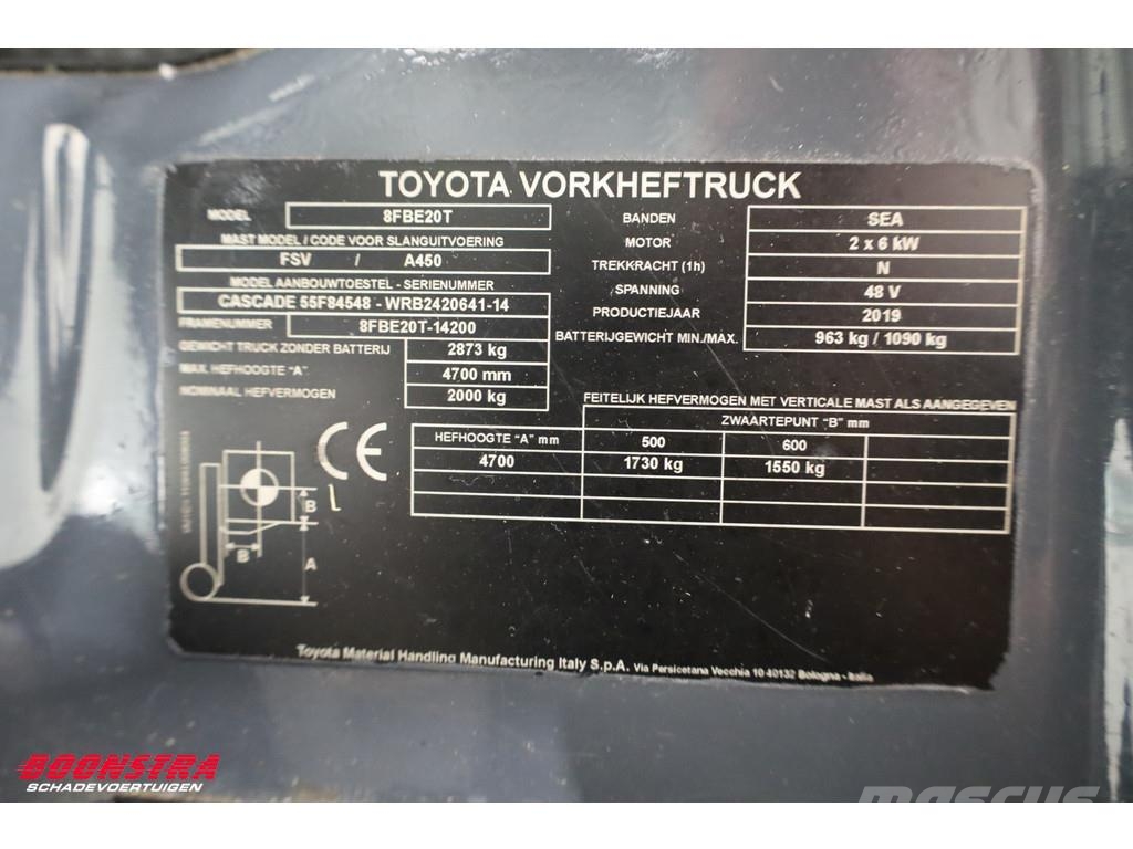 Toyota 8FBE20T Triplex Sideshift Spreader Full-Light-pack Elektriniai šakiniai krautuvai