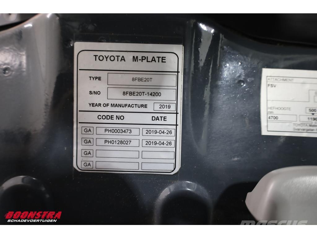 Toyota 8FBE20T Triplex Sideshift Spreader Full-Light-pack Elektriniai šakiniai krautuvai