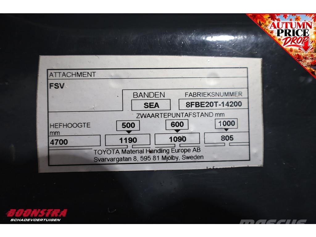 Toyota 8FBE20T Triplex Sideshift Spreader Full-Light-pack Електронавантажувачі