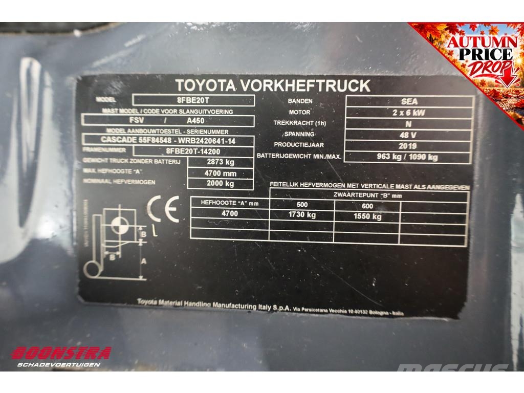 Toyota 8FBE20T Triplex Sideshift Spreader Full-Light-pack Електронавантажувачі