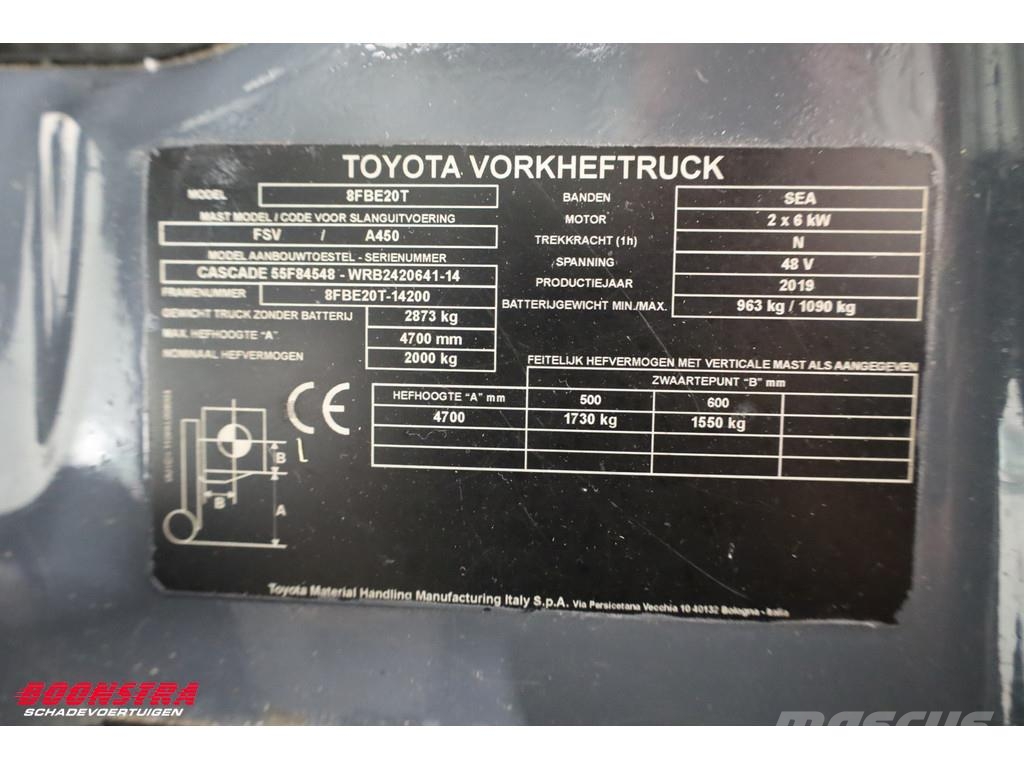 Toyota 8FBE20T Triplex Sideshift Spreader Full-Light-pack Elektrische heftrucks