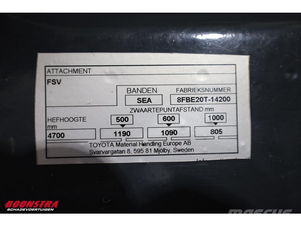 Toyota 8FBE20T Triplex Sideshift Spreader Full-Light-pack Elektriniai šakiniai krautuvai