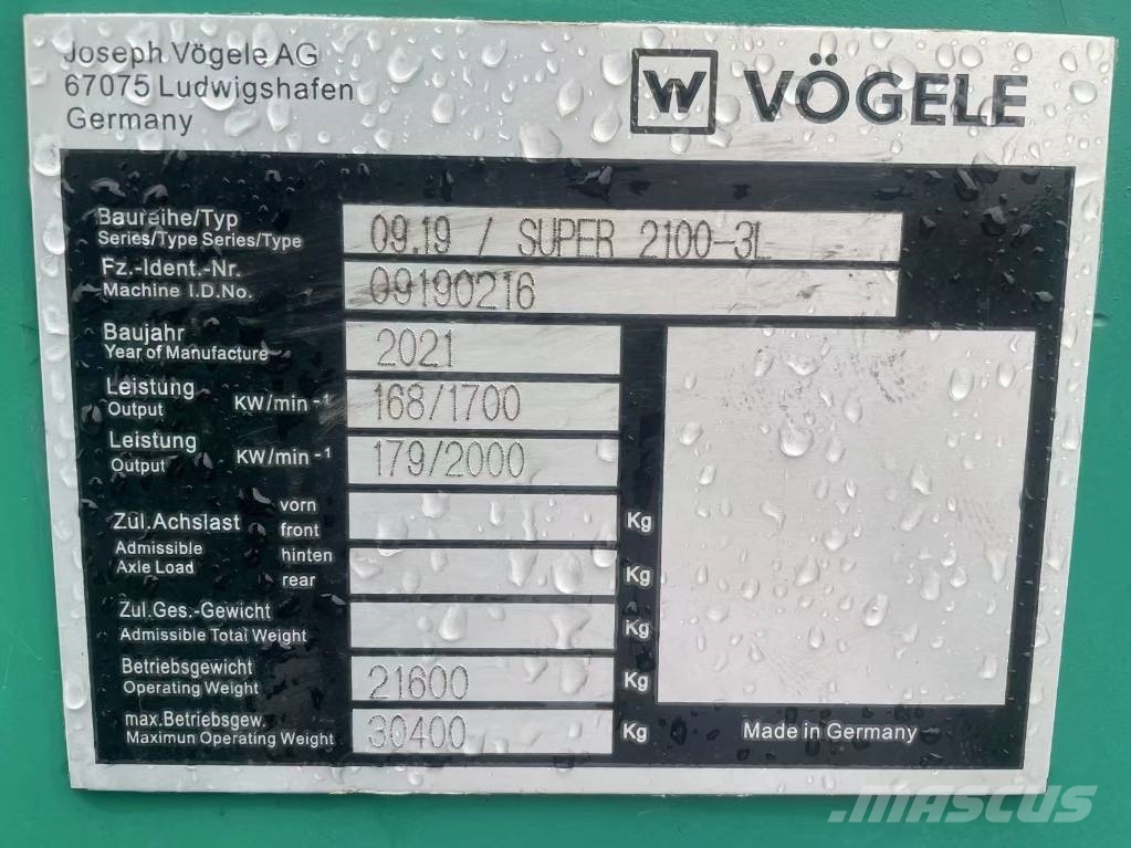 Vögele Super 2100-3L Handling and placing equipment