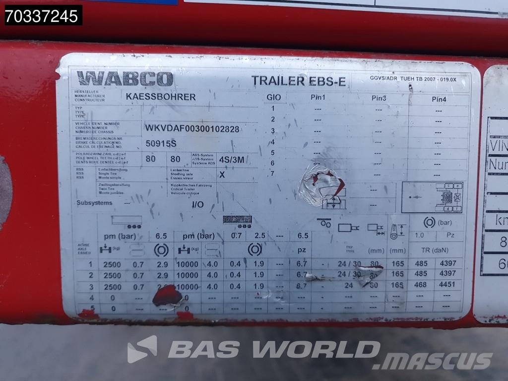 Kässbohrer 3 axles Extendable Lift + Steering Axle BPW MOT 08 플랫베드/드롭사이드 세미 트레일러