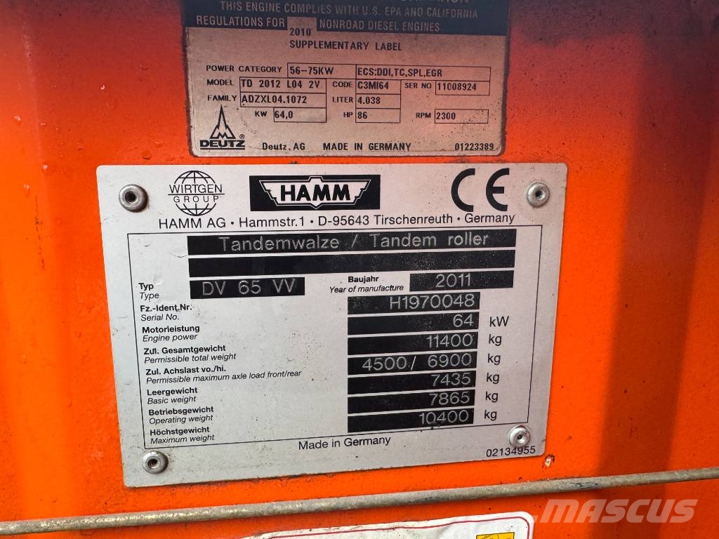 Hamm DV 65 VV Rolos compactadores de tambor duplo