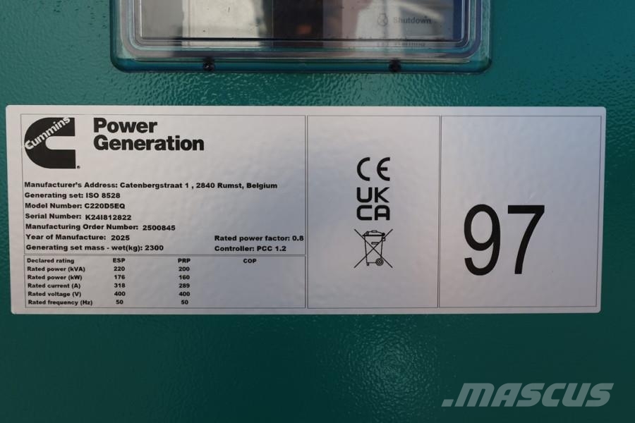 Cummins C220D5EQ Declaration of Conformity, Diesel, 220kVA ディーゼル発電機