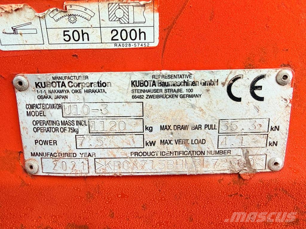 Kubota U 10-3 حفارات صغيرة أقل من 7 طن (حفارات صغيرة)