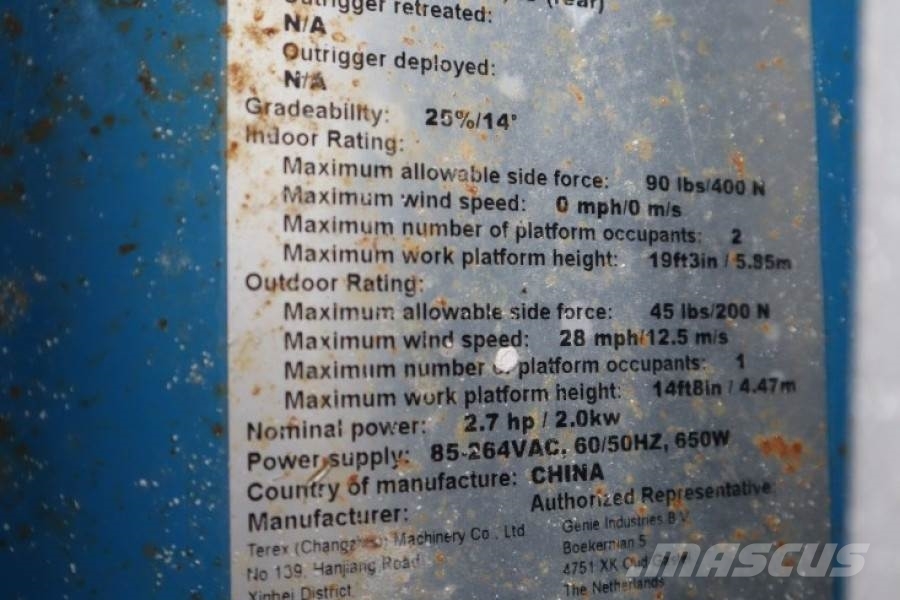 Genie GS1932 E-Drive Several In Stock, 8m Working Height Škaraste platforme