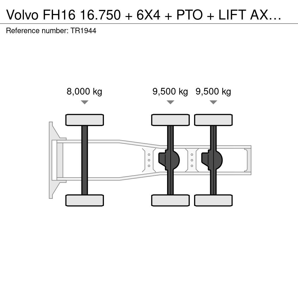 Volvo FH16 16.750 + 6X4 + PTO + LIFT AXLE + RETARDER + A Vlačilci