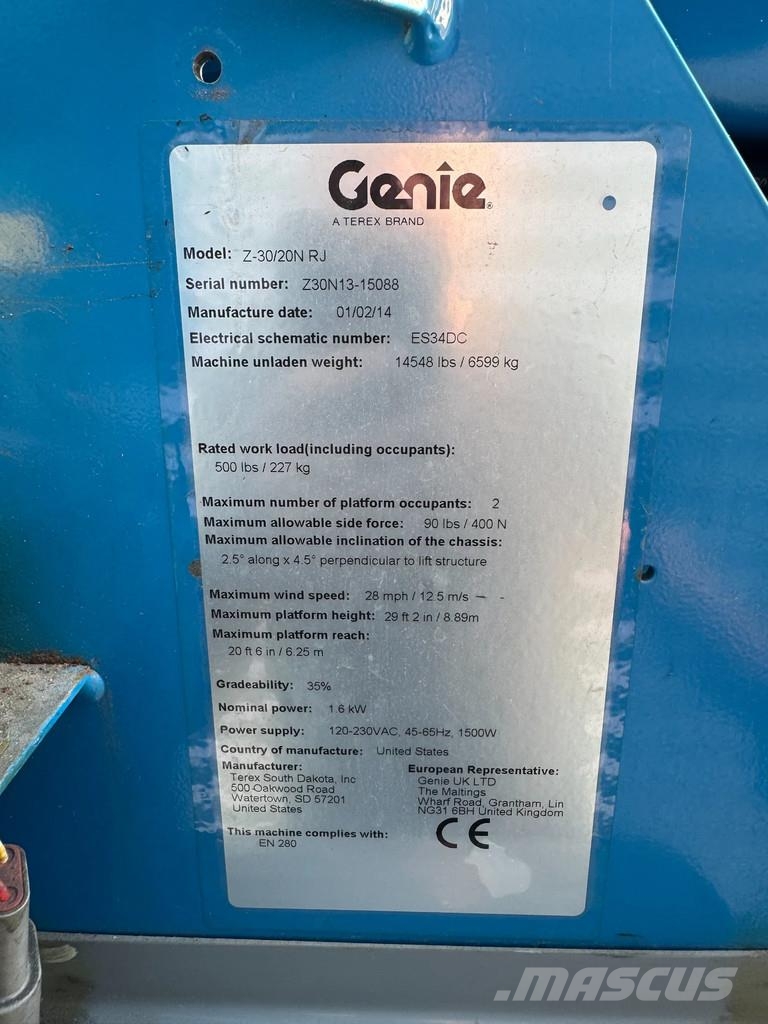 Genie Z30/20N RJ Hoogwerker Knikarmhoogwerker (2014) Iseliikuvad poomtõstukid