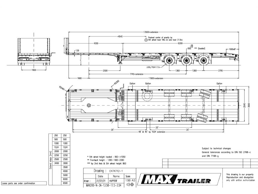 MAX Trailer MAX200 | 13500 + 6500mm | Platform Žemo iškrovimo puspriekabės