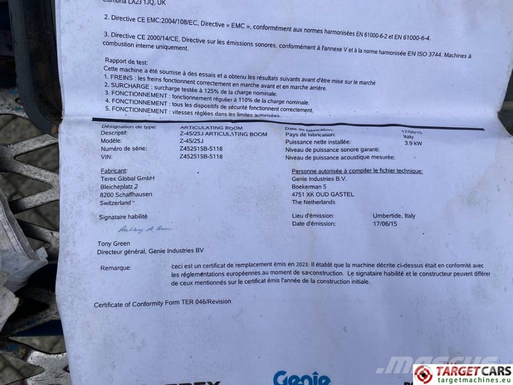 Genie Z-45/25J Electric Articulated Boom Lift 1594cm Zelfrijdende knikarm hoogwerker