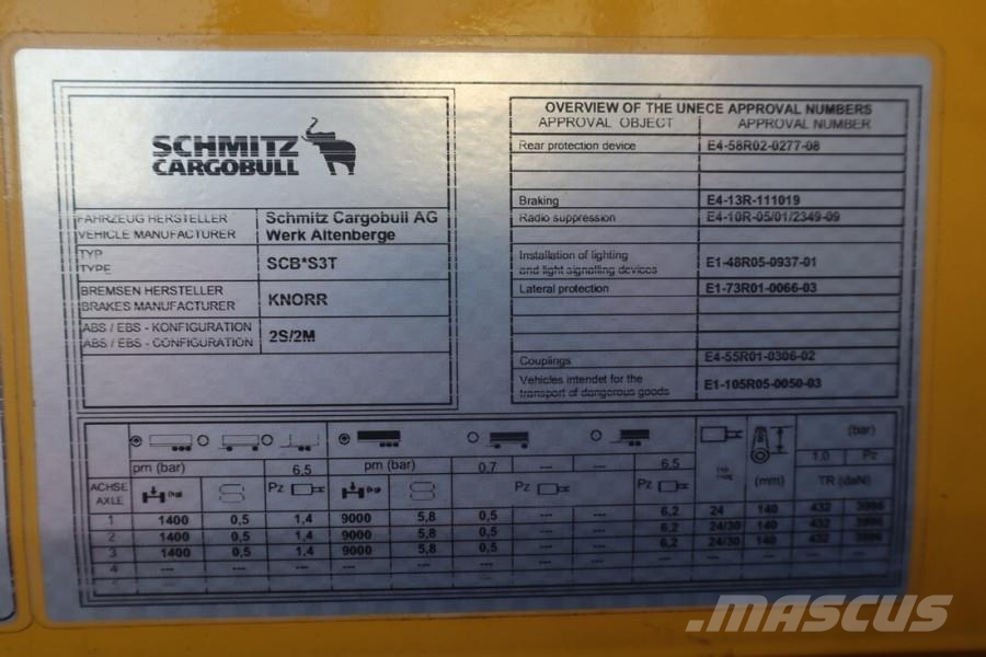 Schmitz Cargobull SCB3ST CoC Documents, Dutch Registration, 3-Axle, Schuifzeilopbouw