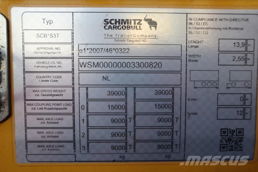 Schmitz Cargobull SCB3ST CoC Documents, Dutch Registration, 3-Axle, Schuifzeilopbouw