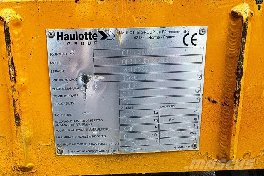 Haulotte Optimum 8 Electric, 7.77m Working Height, 230kg Ca Schaarhoogwerkers
