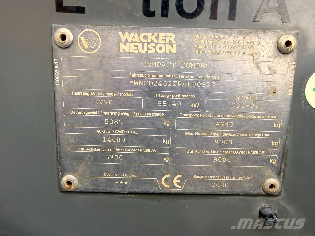Wacker Neuson DV 90 9 Ton Site Dumper Väikekallurid