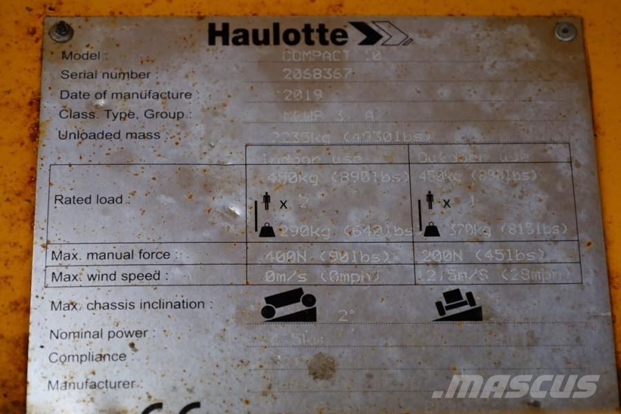 Haulotte Compact 10 Electric, 10.2m Working Height, 450kg C Scissor lifts