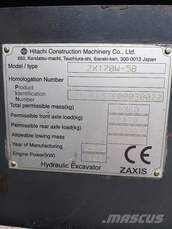 Hitachi ZX170W-5 Wielgraafmachines