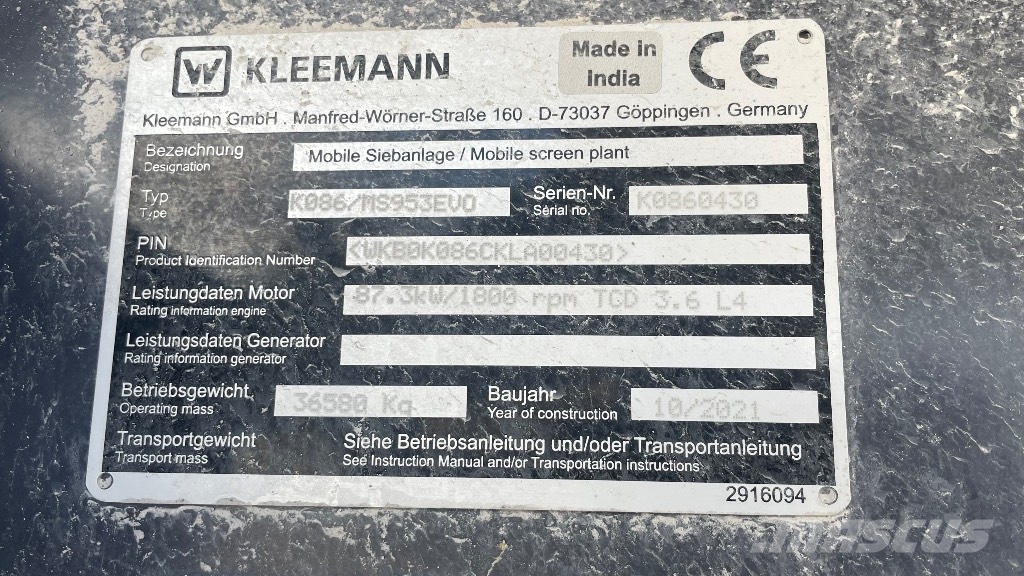 Kleemann 953 스크리너