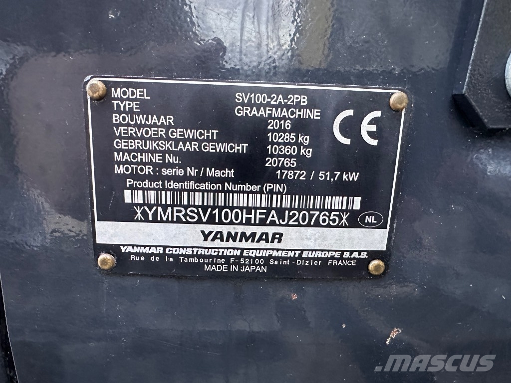 Yanmar SV 100-2A-2PB 10 tons graafmachine Midigraafmachines 7t - 12t