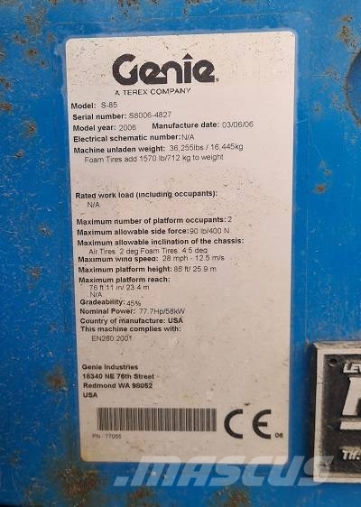 Genie S 85 Teleskopické plošiny