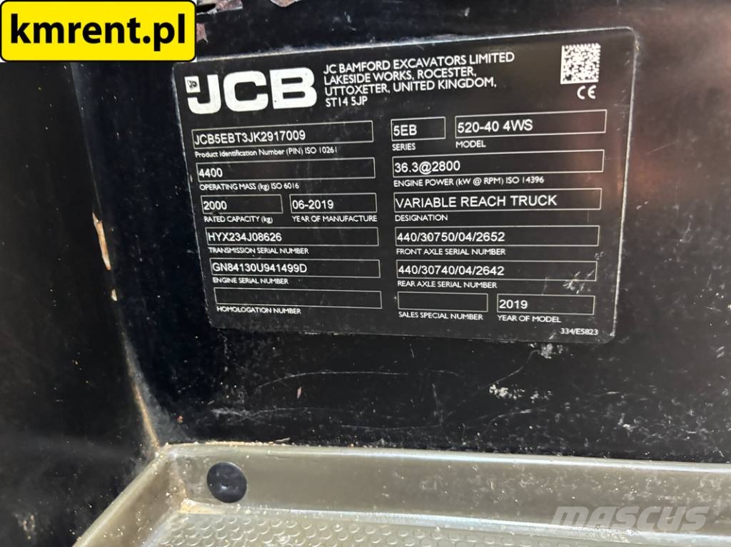 JCB 520-40 4WS ŁADOWARKA TELESKOPOWA 2019R 822 MTH | M Telescopic handlers