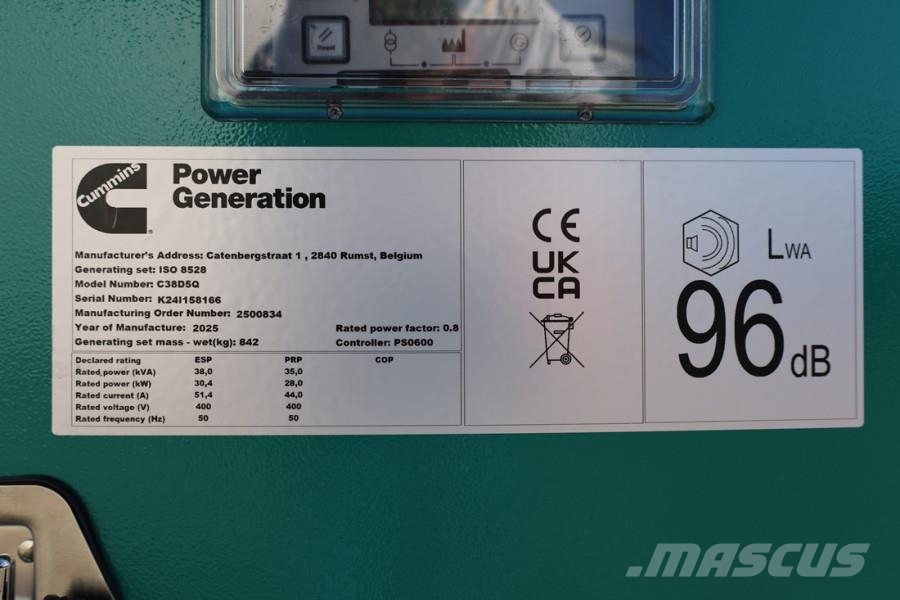 Cummins C38D5QS Declaration of Conformity, Diesel, 38kVA, ディーゼル発電機