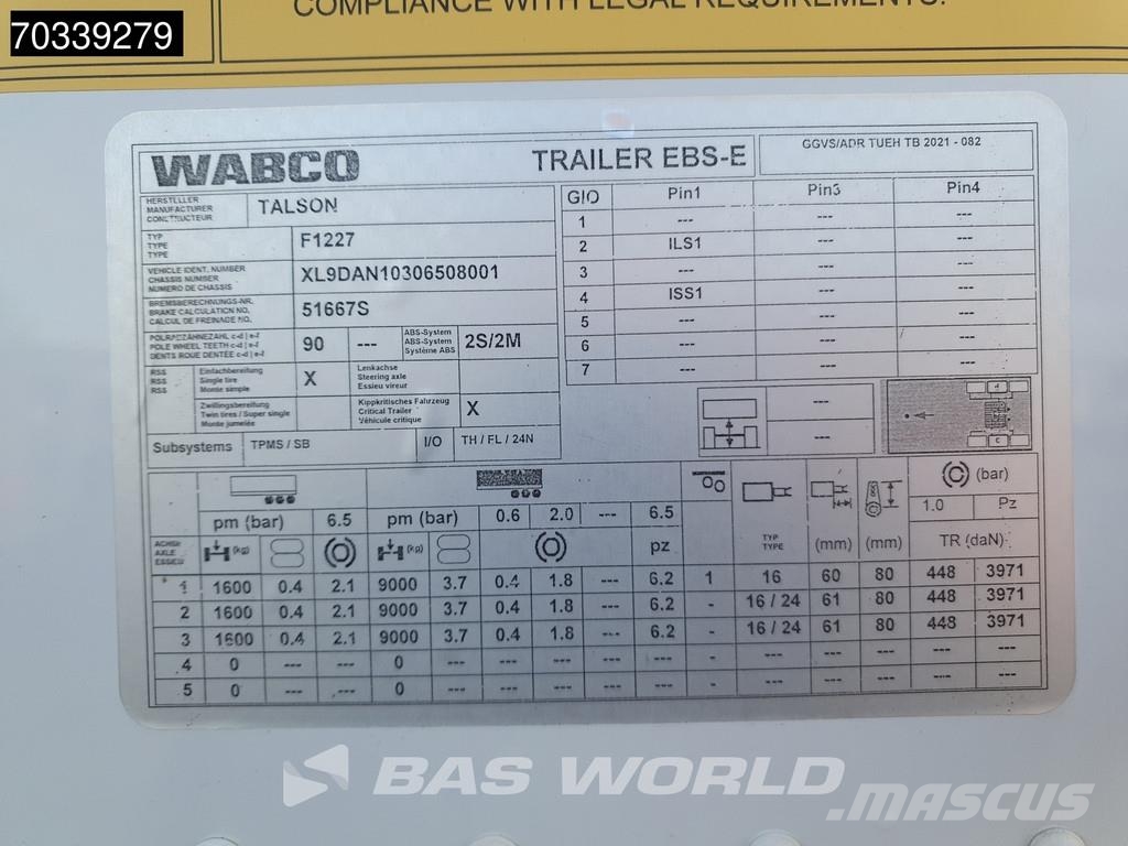 Talson F1227 3 axles NEW Rolltor Confection BPW Lift Axle Kofferauflieger