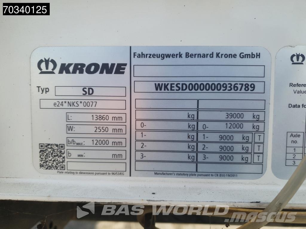 Krone SD 3 axles Lift Axle Sliding Roof Hardwood Omega Tents puspiekabes