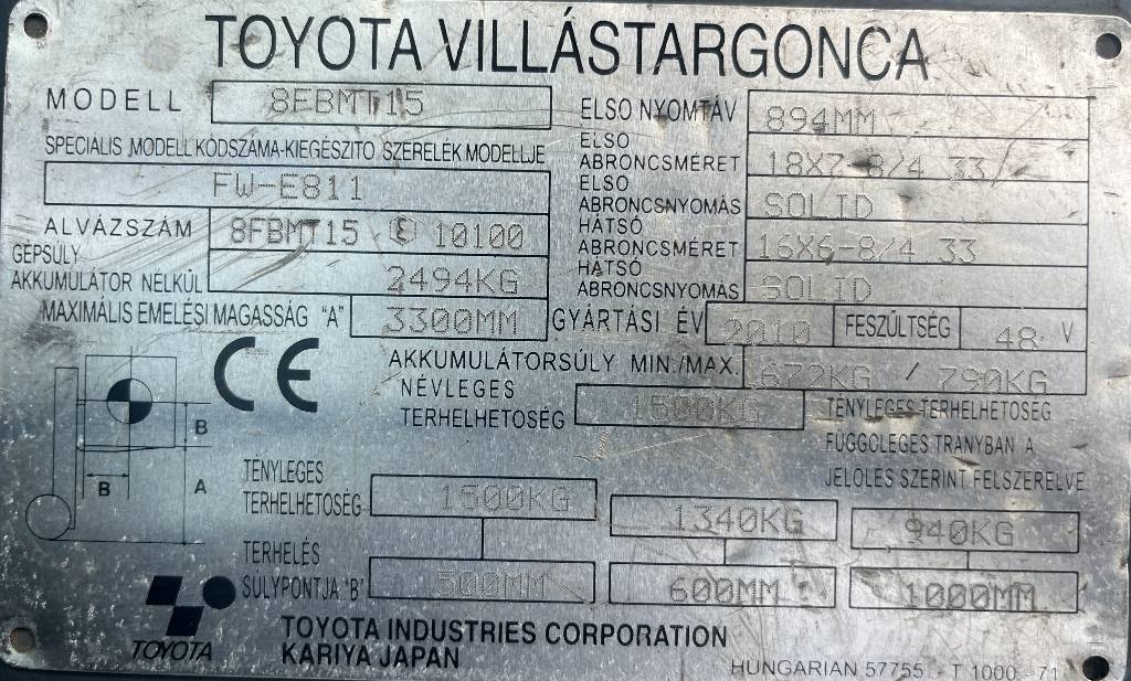 Toyota 8FBMT15 V-3316 IO Sähkötrukit