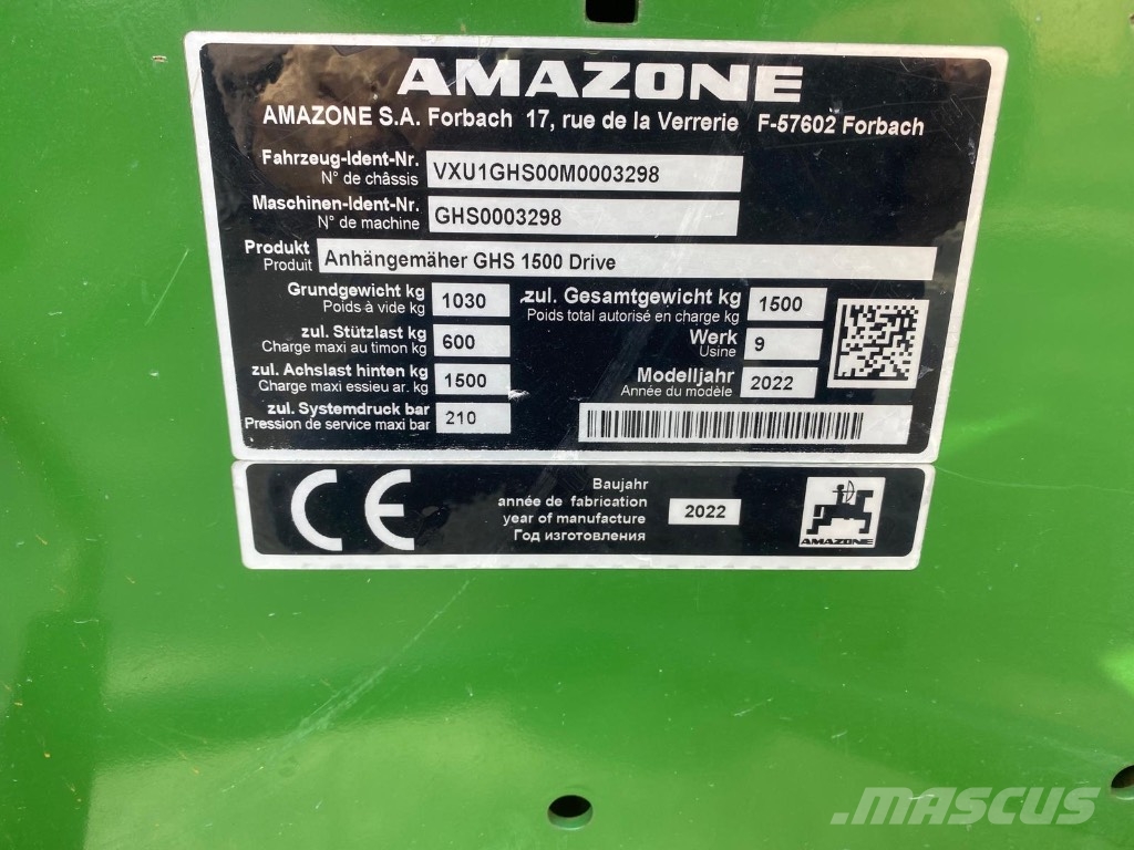 Amazone SmartCut GHS 1500 Drive ماكينات جز العشب