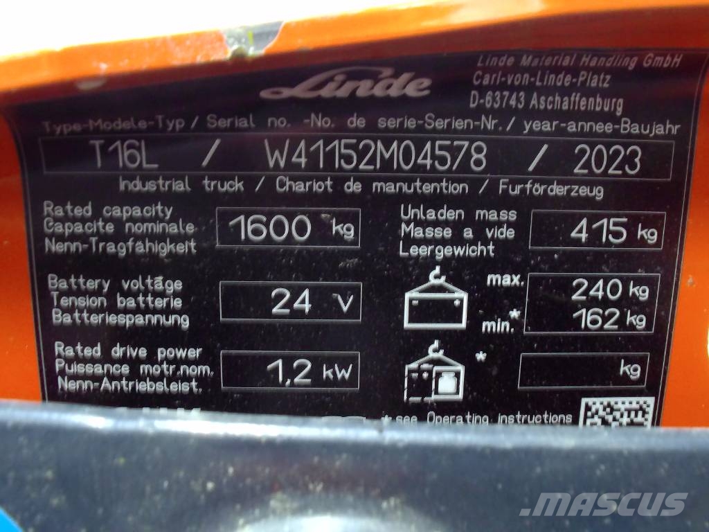 Linde T 16 L 低架升降機