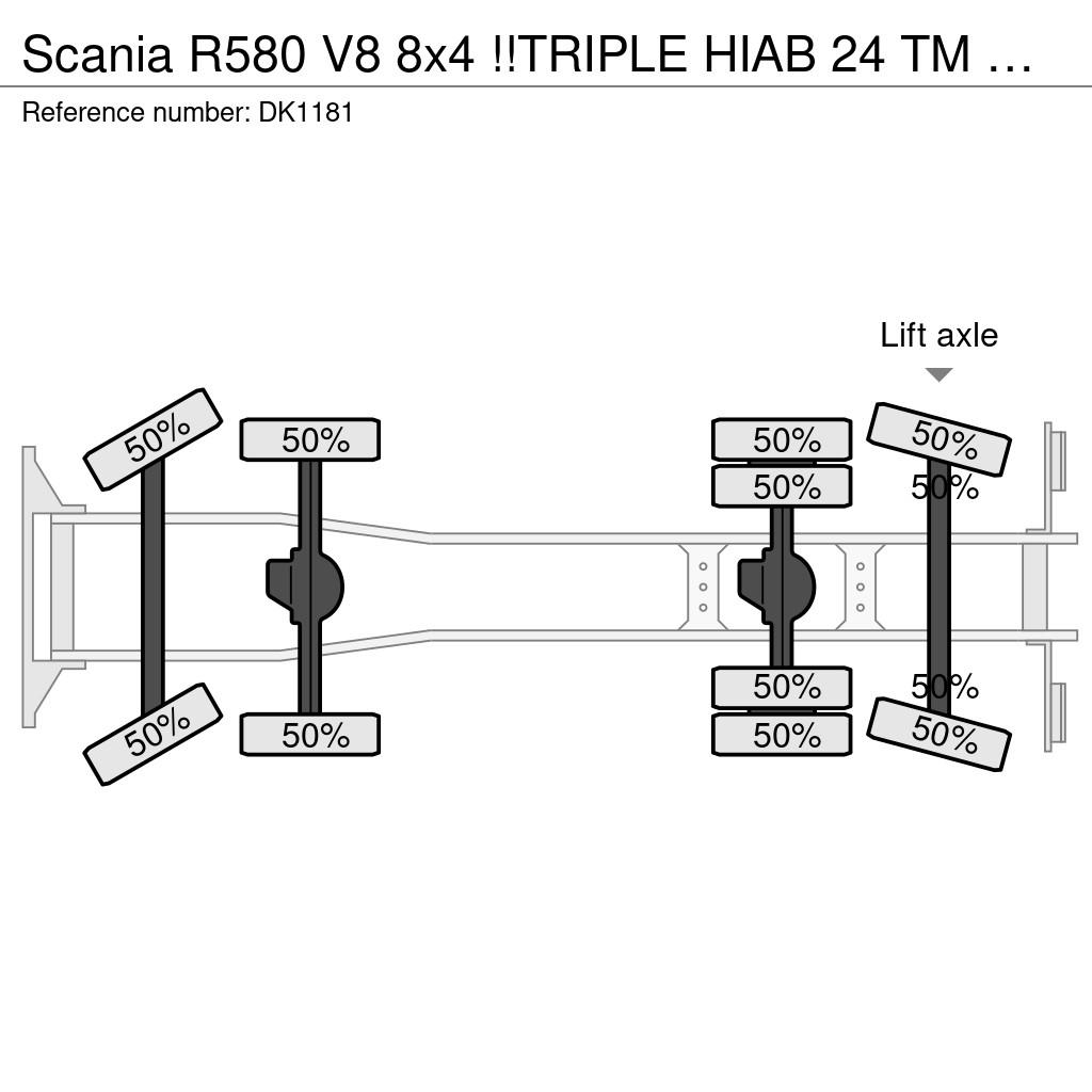 Scania R580 V8 8x4 !!TRIPLE HIAB 24 TM CRANE!!CONTAINERSY Camiones elevadores de gancho
