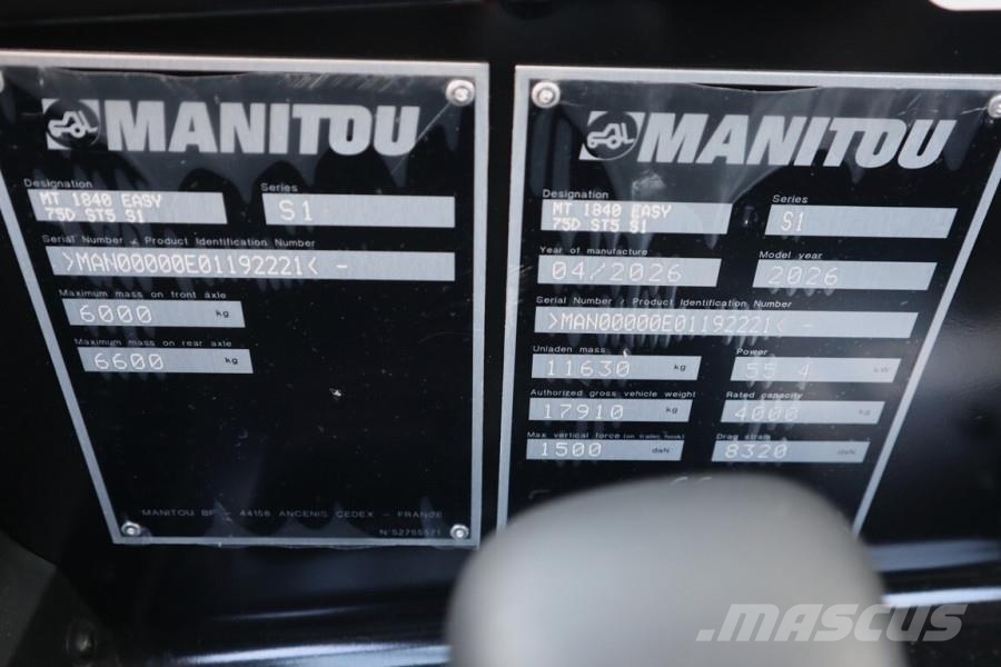 Manitou MT1840 Easy 75D ST5 S1 Valid inspection, 4t Capaci Teleskooplaadurid