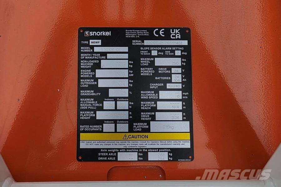 Snorkel S3010E New, Self-Propelled Electric, Only 495kg, 5 Škarjaste dvižne ploščadi