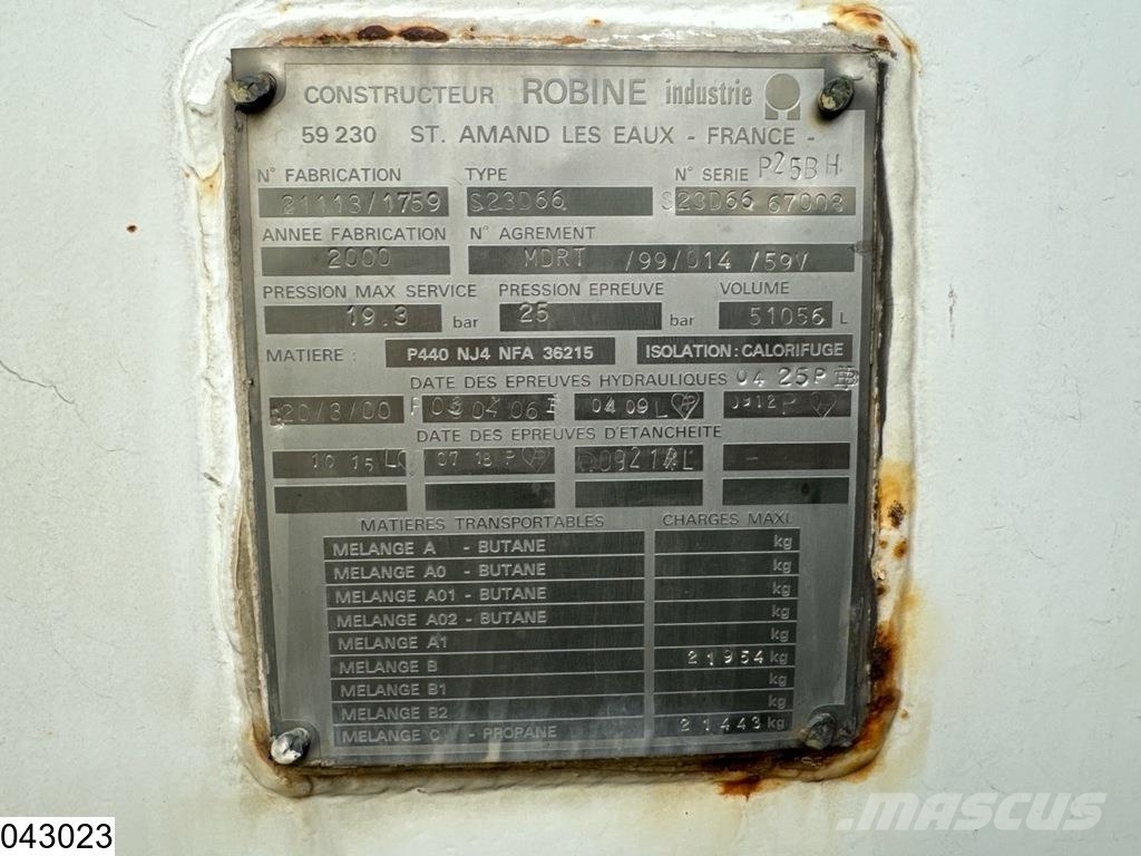 Robine Gas 51056 liter, LPG GPL Butane gas, 1 Comp Tanksemi