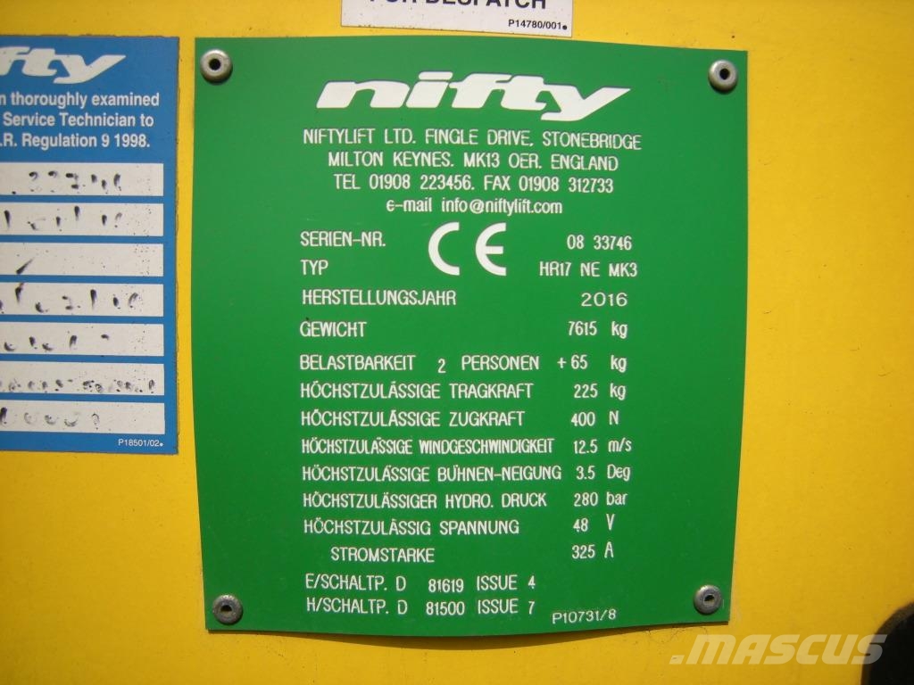 Niftylift Lift HR17 NE MK3 (ID3746) Körüklü personel platformları