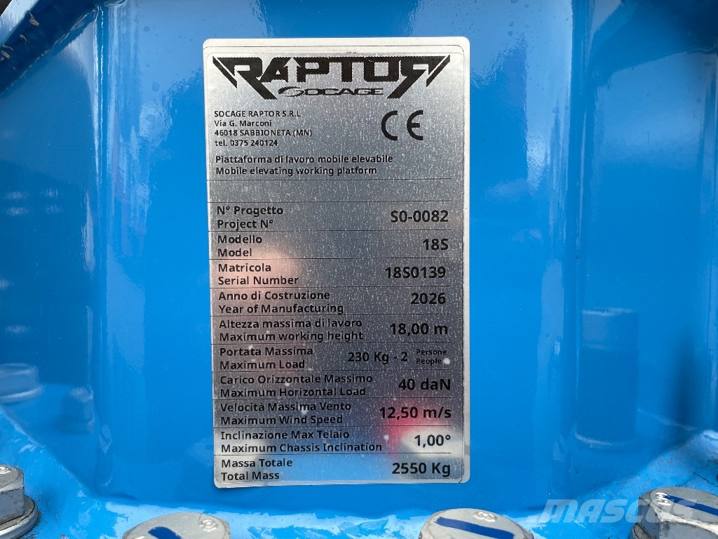 Socage Raptor 18 S رافعات سلة مفصلية