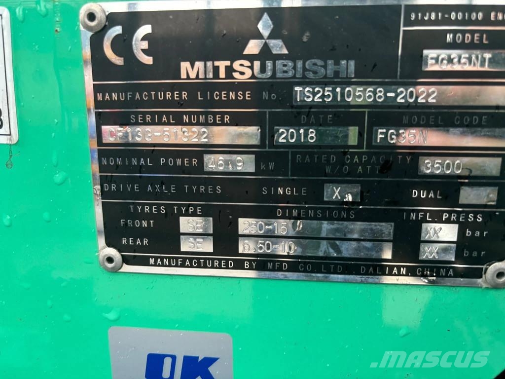 Mitsubishi FG35NT Heftruck LPG (dujiniai) krautuvai