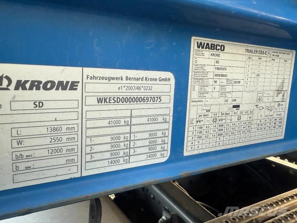 Krone SD 3 AXLE + SLIDING ROOF + DHOLLANDIA LIFT Perdeli yari çekiciler