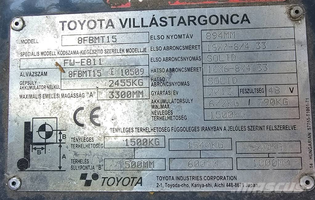 Toyota 8 FBMT 15 Elektriskie autoiekrāvēji