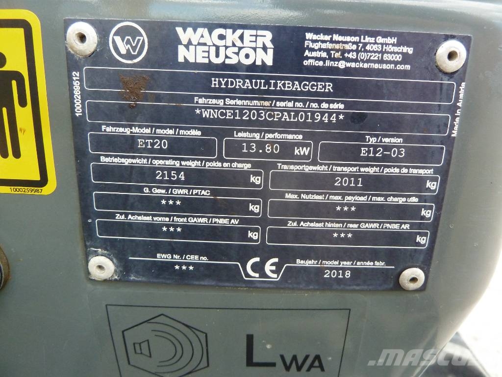 Wacker Neuson ET20 / Engcon EC02, 730 tim. Mini excavators < 7t (Mini diggers)