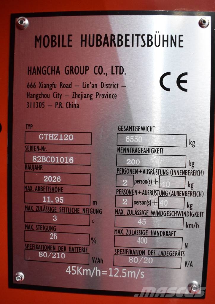 Hangcha GTHZ120 Plataformas con brazo de elevación manual