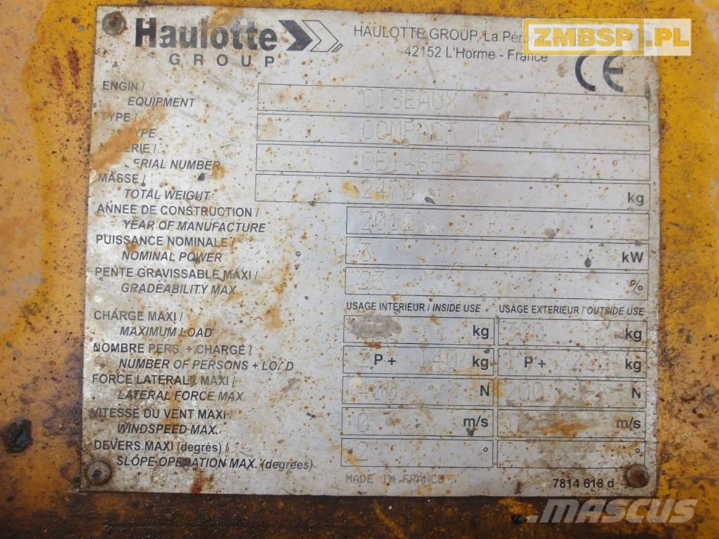 Haulotte Compact 12 Šķerveida pacēlāji