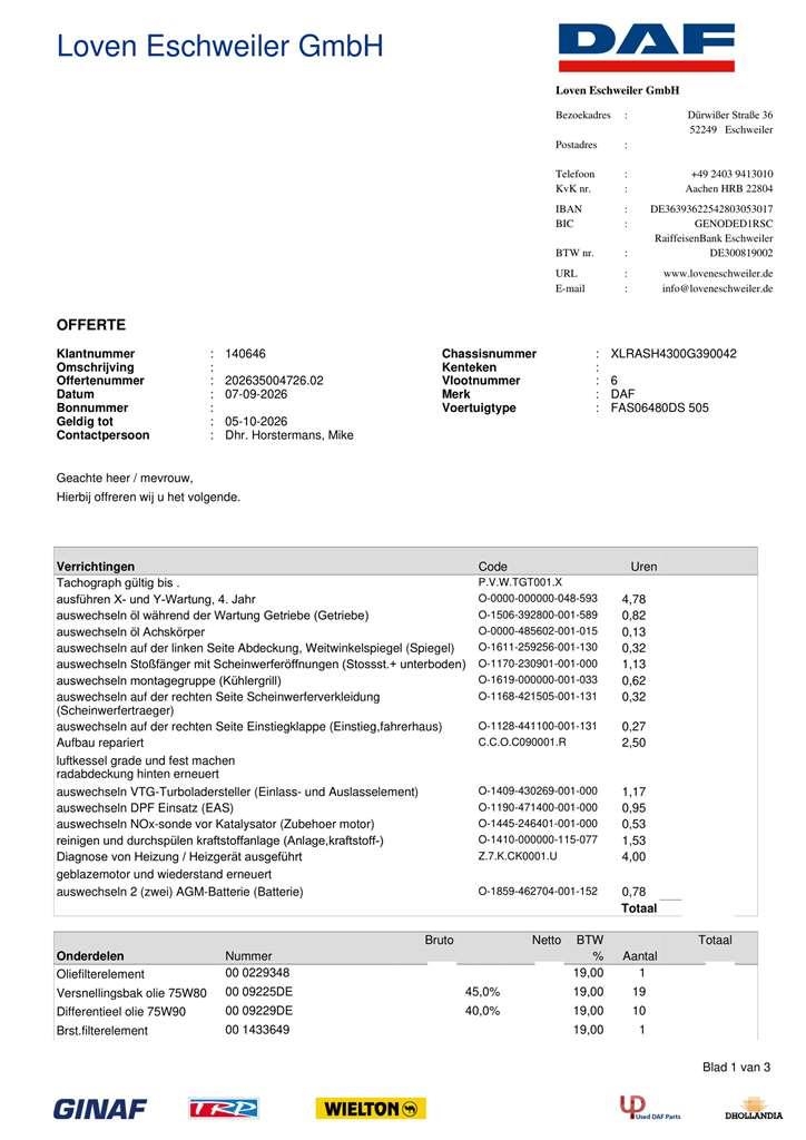 DAF XF480 BDF Šasija ar kabīni