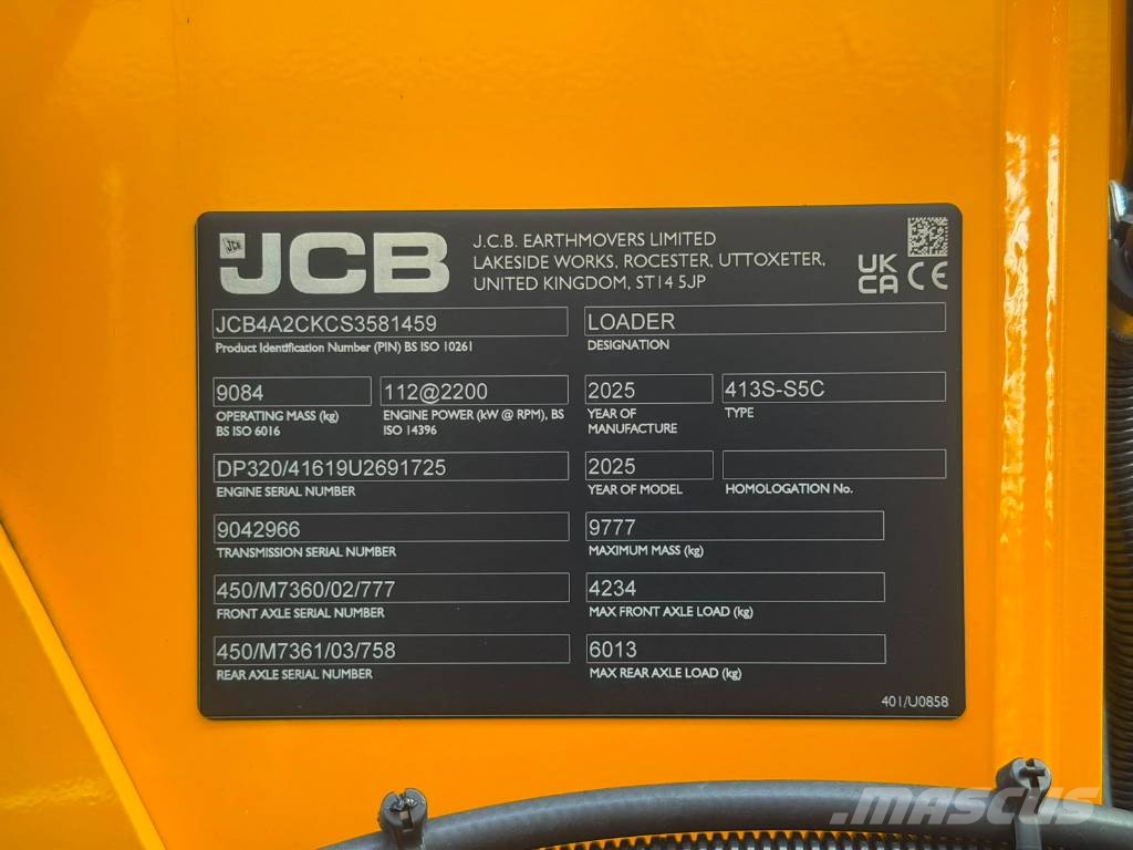 JCB 413 S / 50km/h! / Aurasähköt / Peruutuskamera / Cargadoras sobre ruedas
