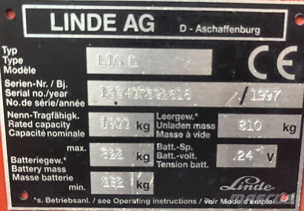 Linde L16L/133/ V-2595 OB Χειροκίνητα παλετοφόρα